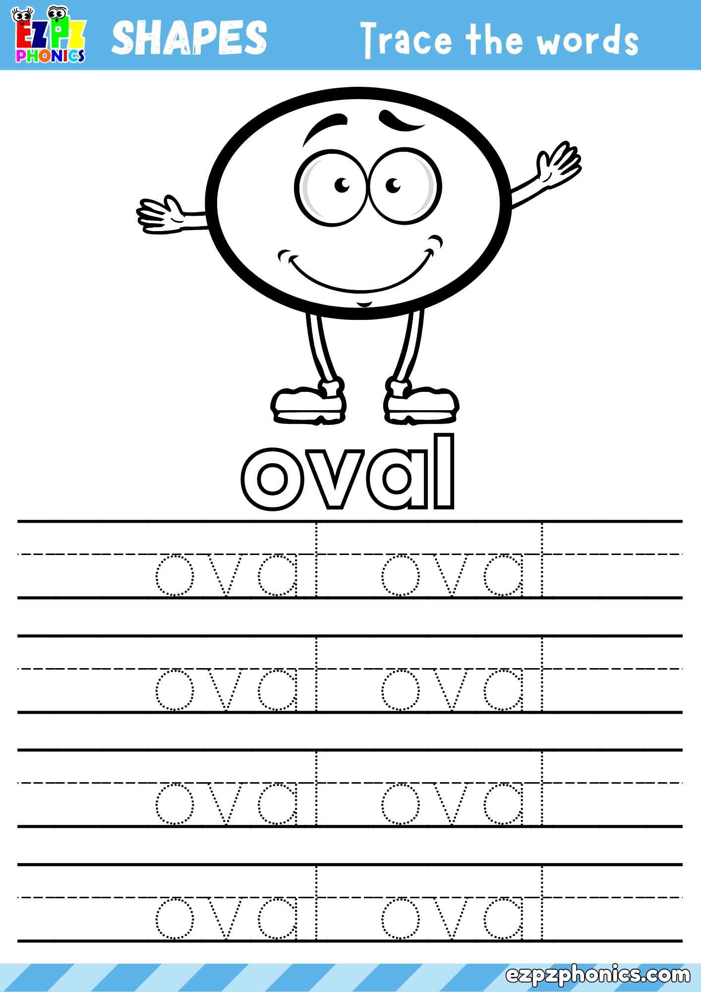 Oval Shape -  Color the Shape and Trace the Words Activity